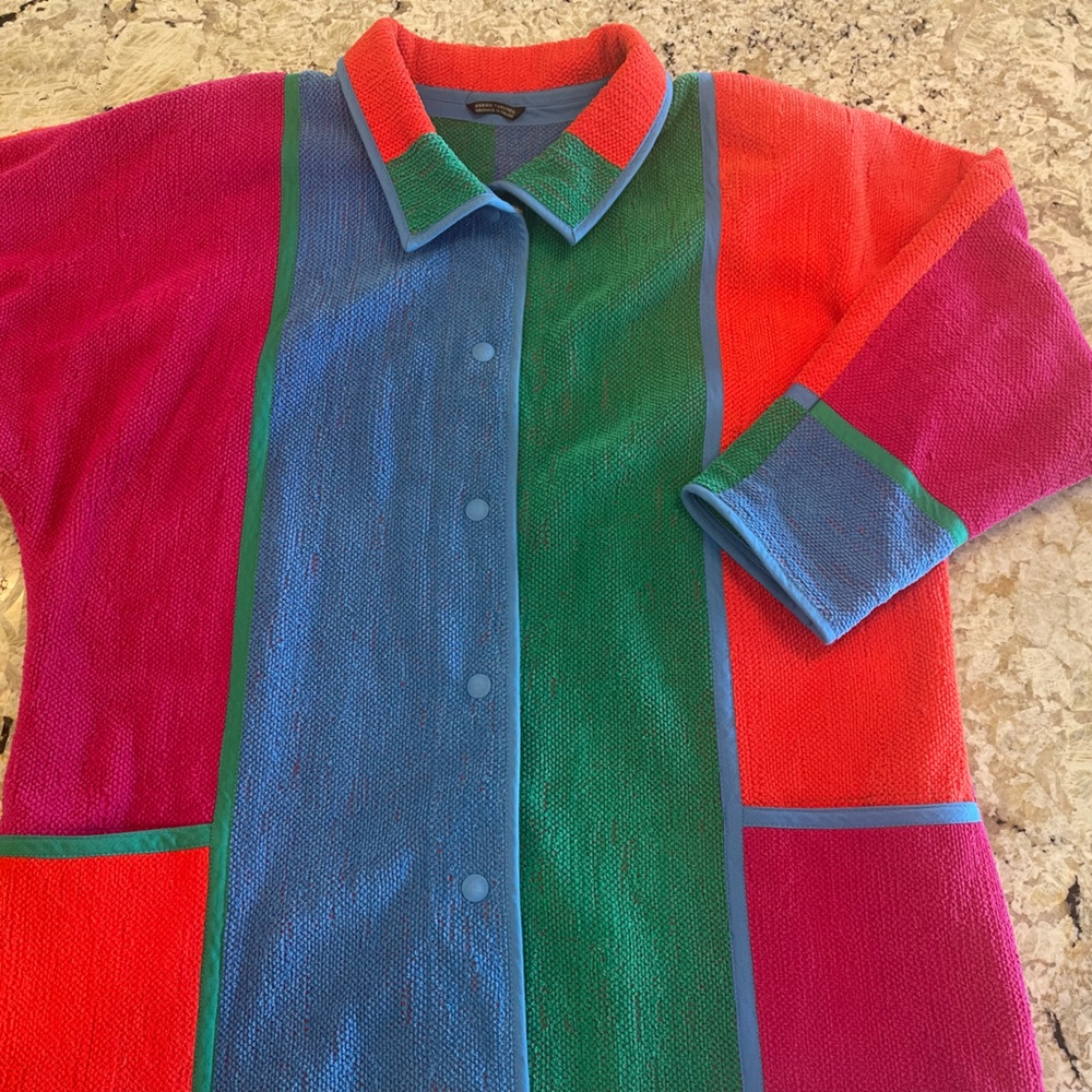 Annikki Karvinen Color Block Coat Vibrant Hues Hand Made Finland M Cotton